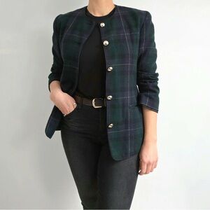 Le Suit Women's Plaid Jacket - Green and Black